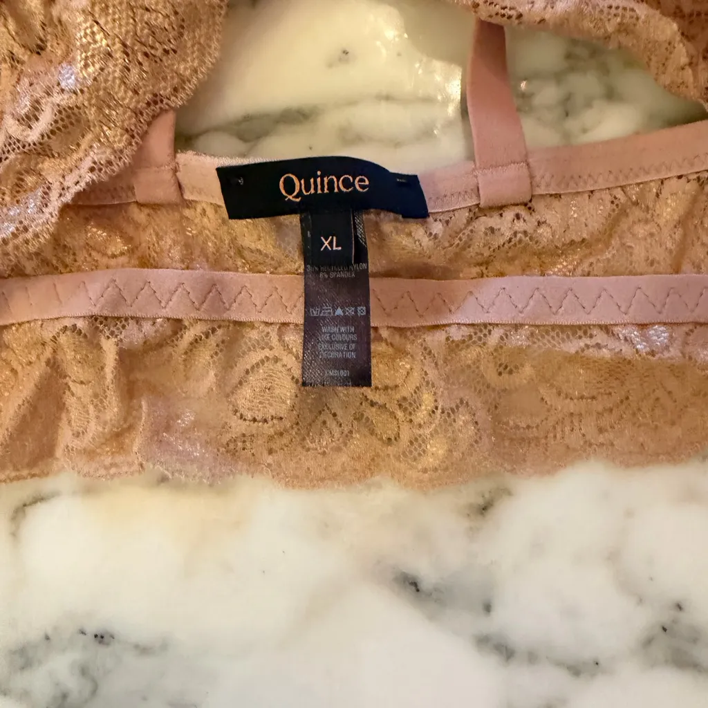 NIB Quince Women's Stretch Lace Sweetheart Bralette (2-pack) Black and Clay XL - Image 6