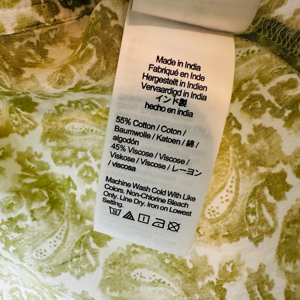 J. Crew Puff Sleeve Blouse Paisley Sage Green Boho Cottage Size Large - Image 6