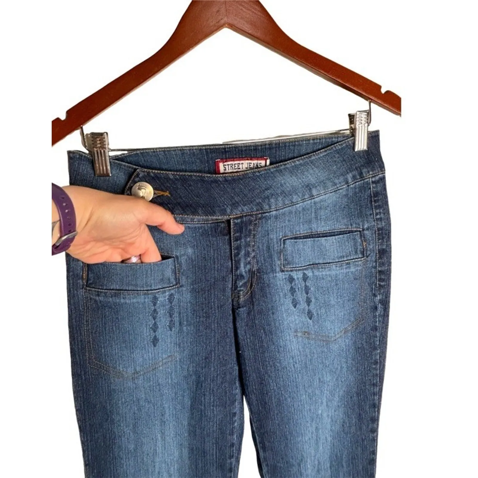 Street Jeans Flare Dark Wash Size 7 Juniors 30 Vintage Waist Mid Rise New Blue - Image 4