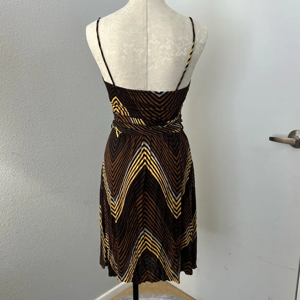 2010s Zara Brown & Yellow Striped Midi Dress with Belt - Size S - Image 3