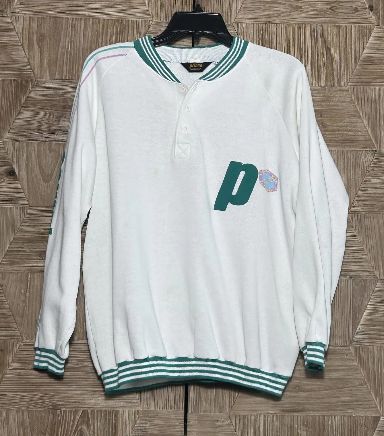 Vintage Prince Womens White Green Stripe Sweatshirt Size M Pullover Jumper Size M - Image 1