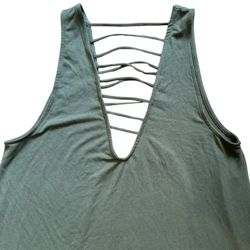 CALIFORNIA WAVES Knit Lattice Dress Beach Swim Cover Up Olive Green NWT Small - Image 3