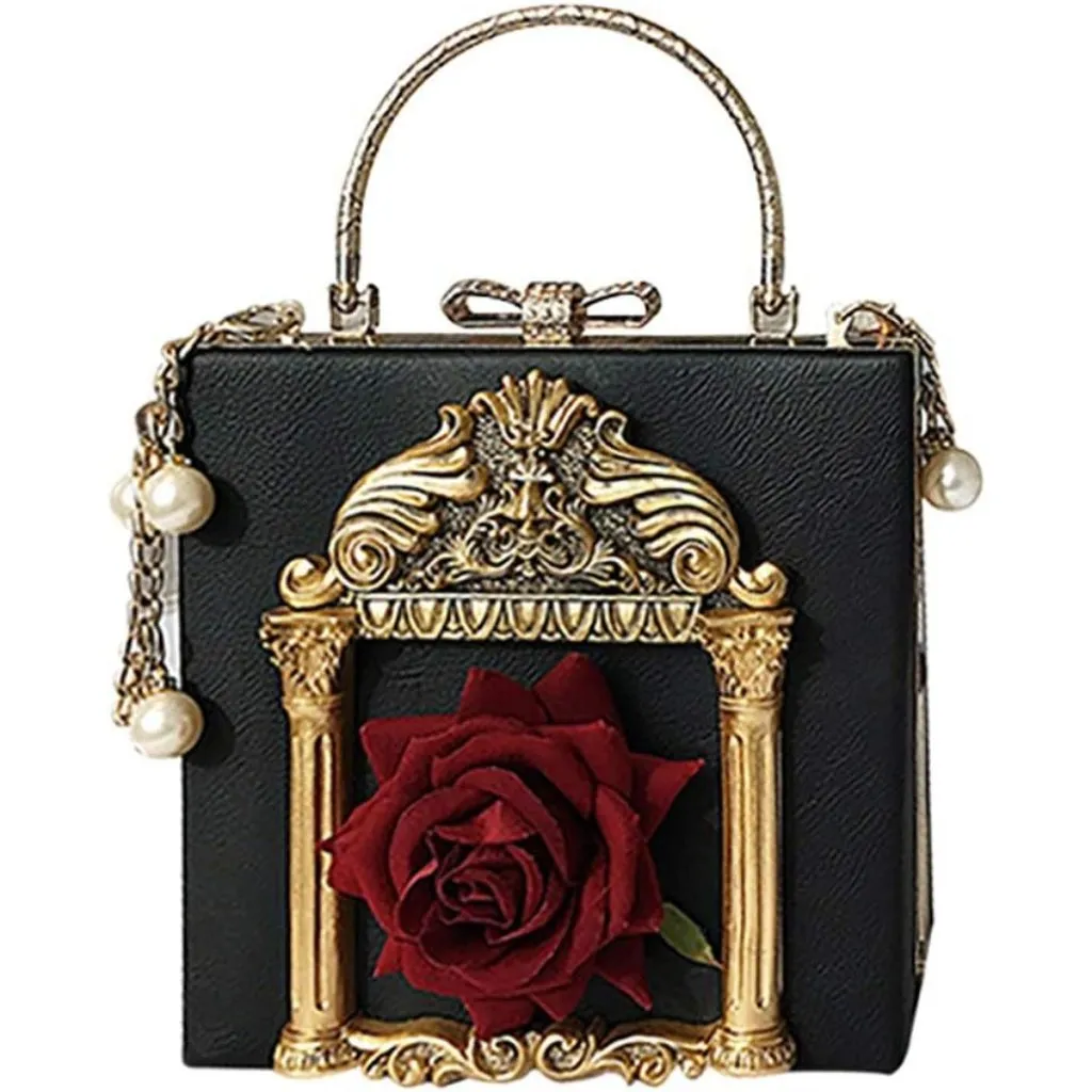 ⚡Women's Black Gold Love Angel Evening Rose Embossed Formal Crossbody Clutch Bag - Image 2