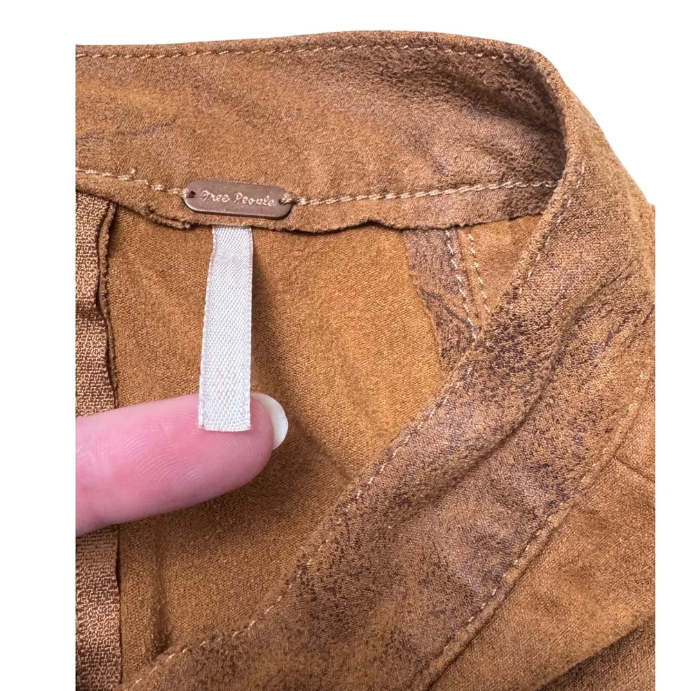 Free People Brown Faux Suede Ruched Front Camel Mini Skirt Women's Size XS - Image 4