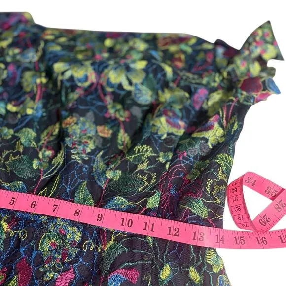 MARCHESA NOTTE $495 Multicolor Embroidered Guipure Lace Dress S Green Size 4 - Image 9