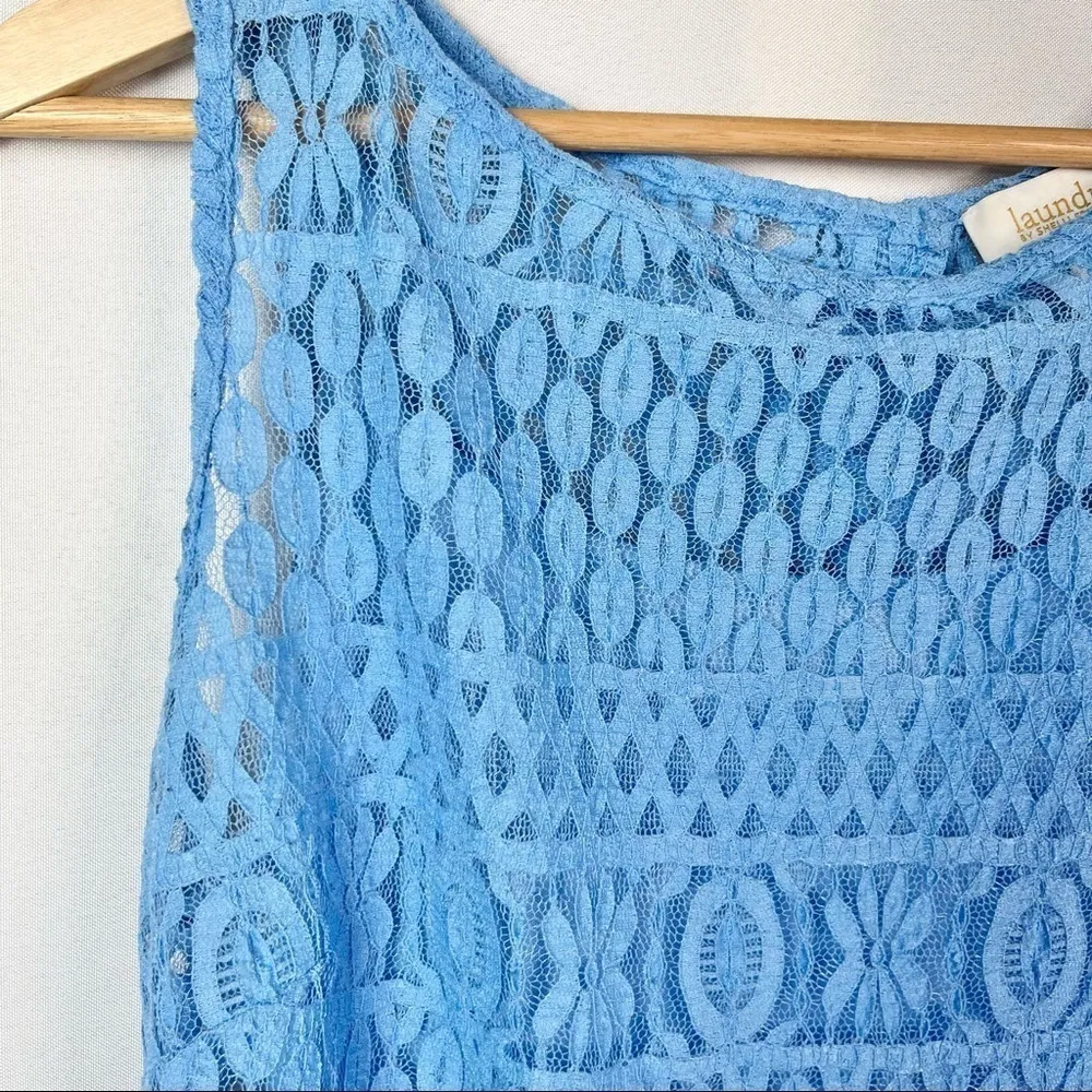 Laundry by Shelli Segal Light Blue Button Down Back Sleeveless Lace Tank Top M - Image 3