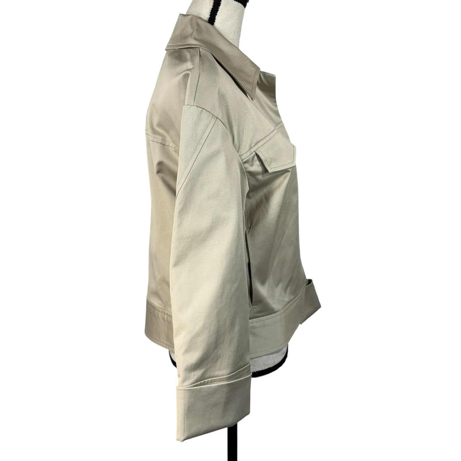 Banana Republic Small Twill Short Utility Jacket Button-Up Lined Long Sleeve Tan - Image 4