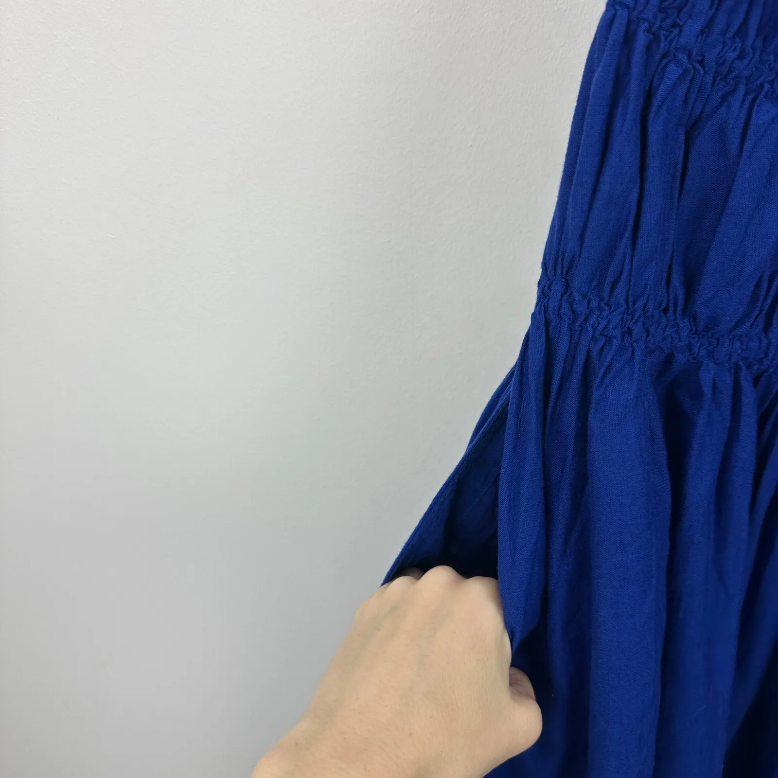 Madewell Textured V Neck Midi Dress A Line Linen Cotton Bright Sapphire XL NWT - Image 10