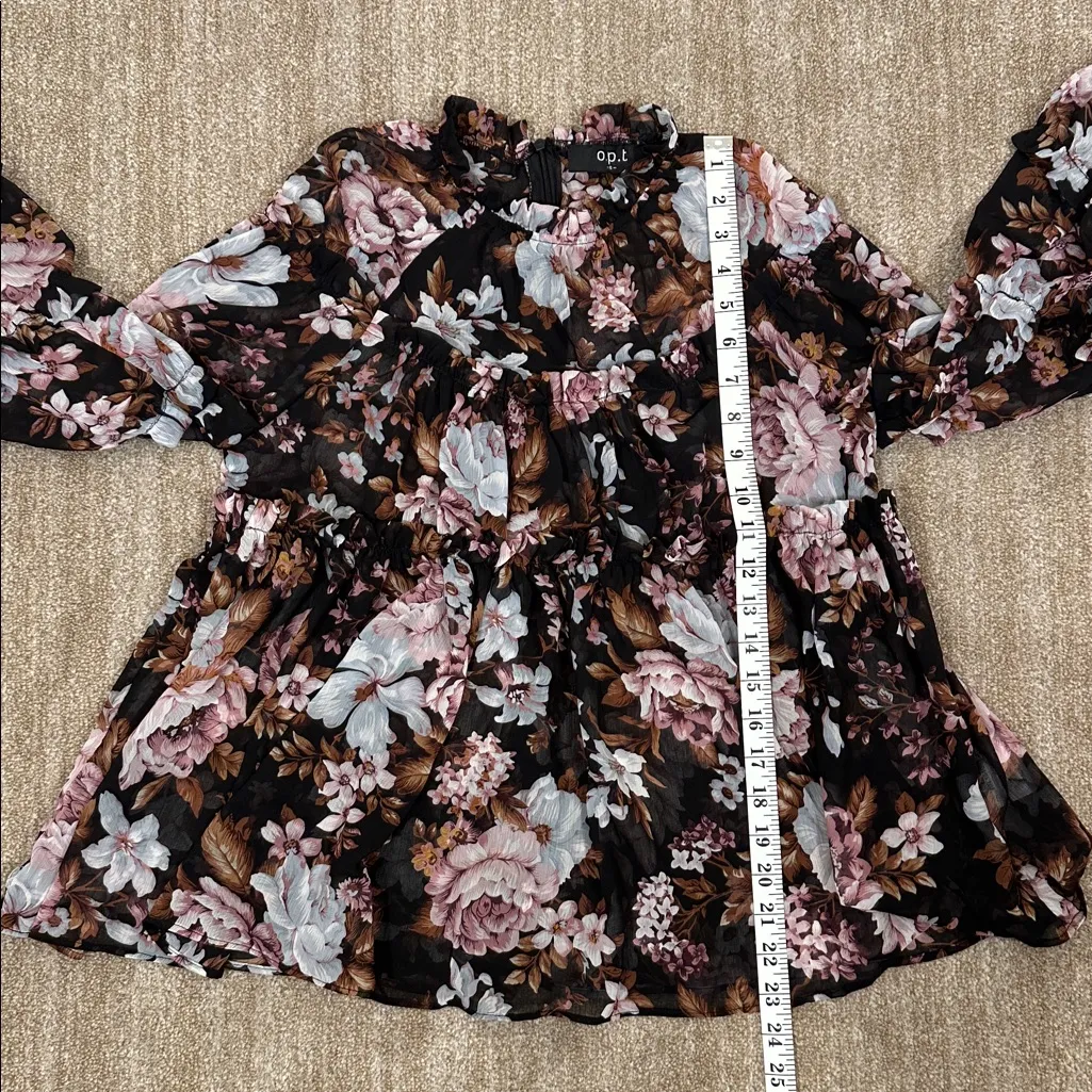 OPT Floral Sheer Ruffle Longsleeve Blouse Romantic Boho Chic Fairy Women Small Black - Image 8