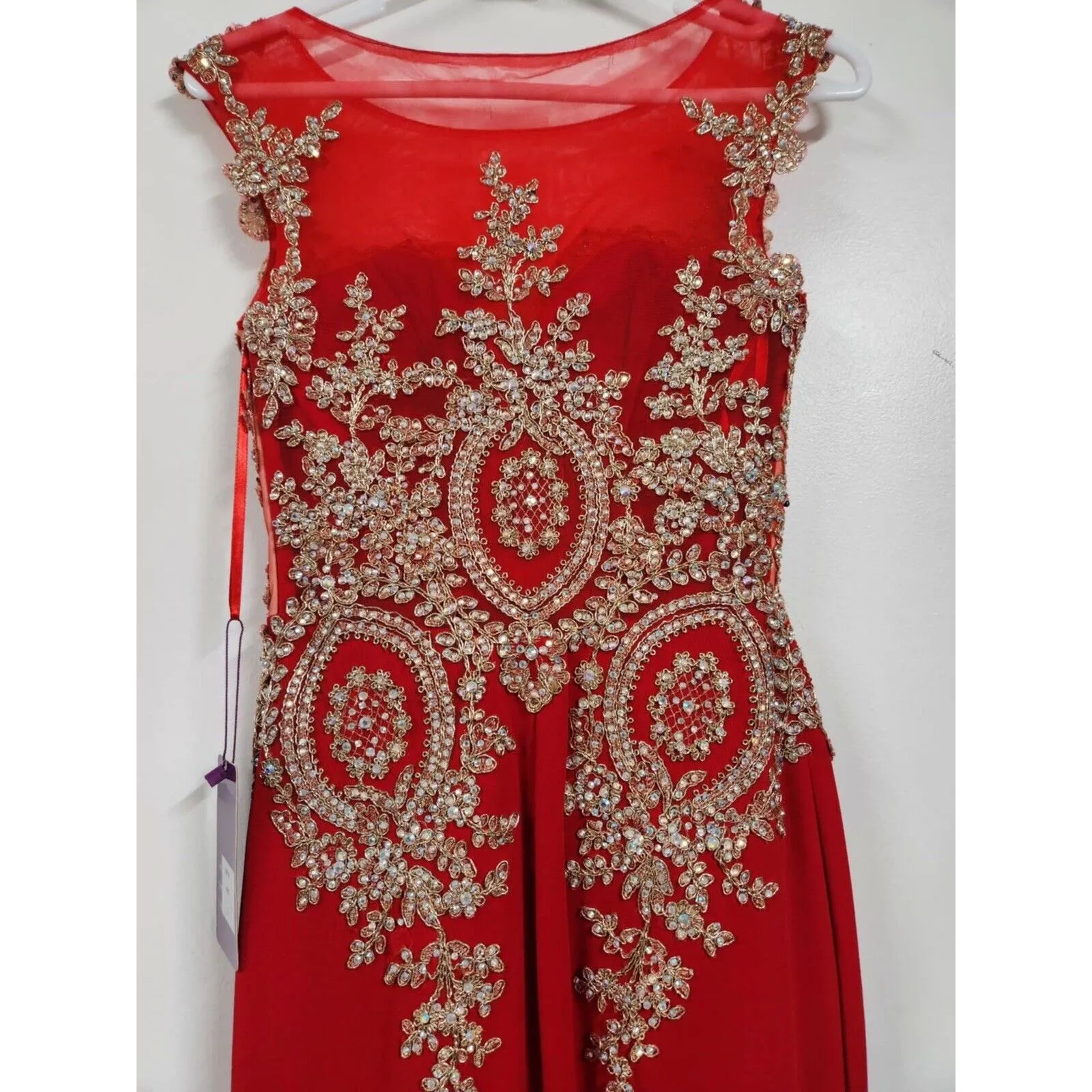 Abby Paris Tulle w/Embroidery Formal Gown Dress Size 2 Red - Image 5
