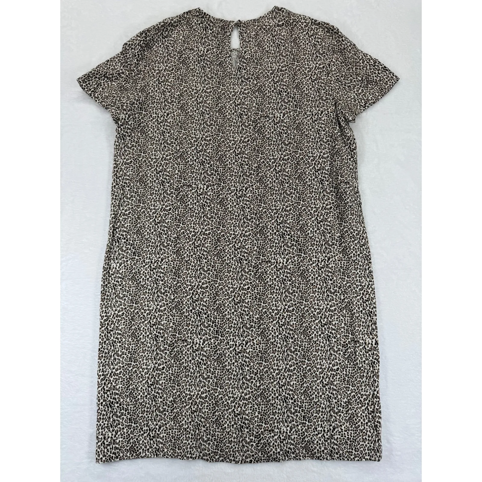 Jenni Kayne Leopard Print Viscose Shift Dress Womens Size M Short Sleeve Keyhole - Image 8