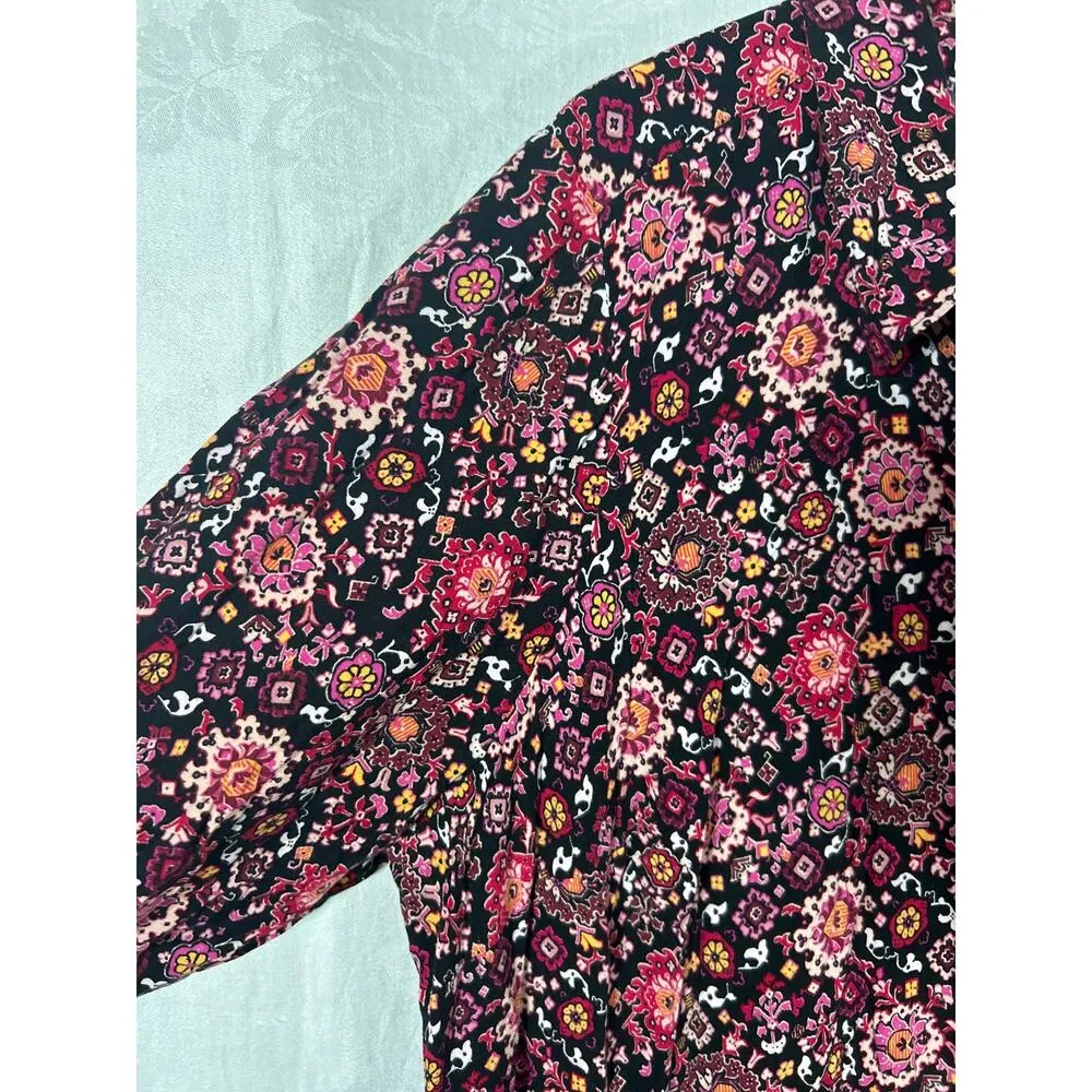 Lane Bryant Tunic 22 24 Black Pink Floral Shirt Dress Roll Tab Boho Flowy Long - Image 6