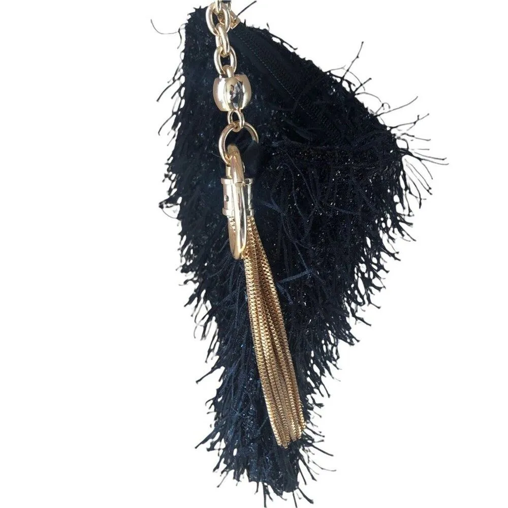 Badgley Mischka Feather black with gold hardware evening handbag - Image 3