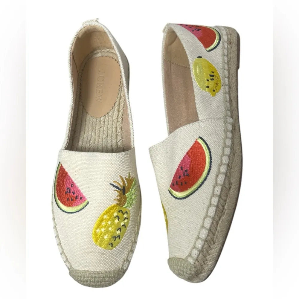 J. Crew EUC Fruit Embroidered Canvas Espadrilles Sz 7 Spring Resort Vacation - Image 3