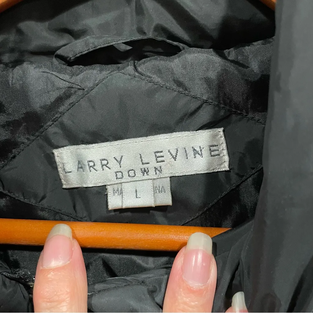 Warm cozy Larry Levine down feather black puffer coat fur collar pockets - Image 13