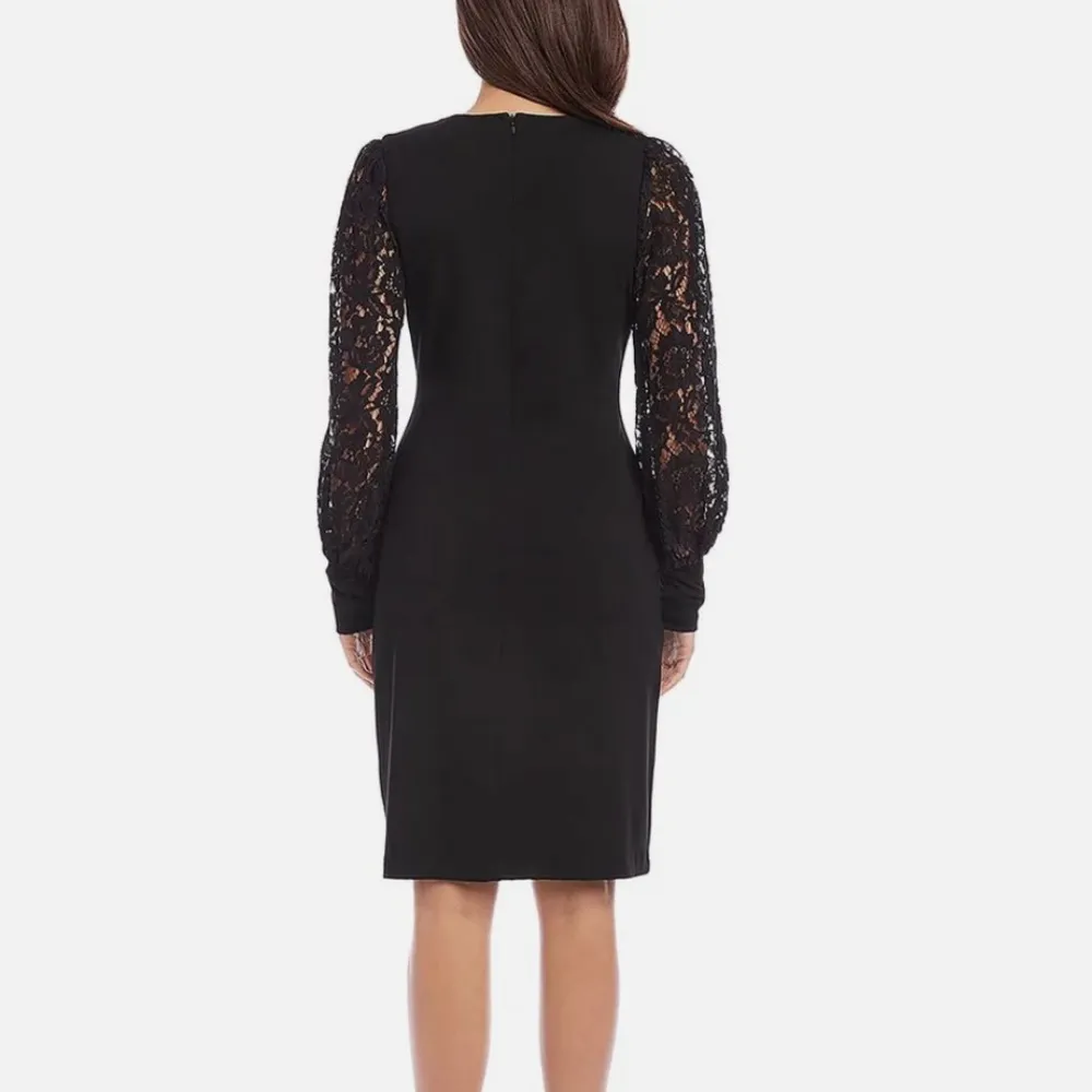Karen Kane Lace V-Neck Midi Dress w/Lace Sleeves in Black, Size S New w/Tag $158 - Image 11