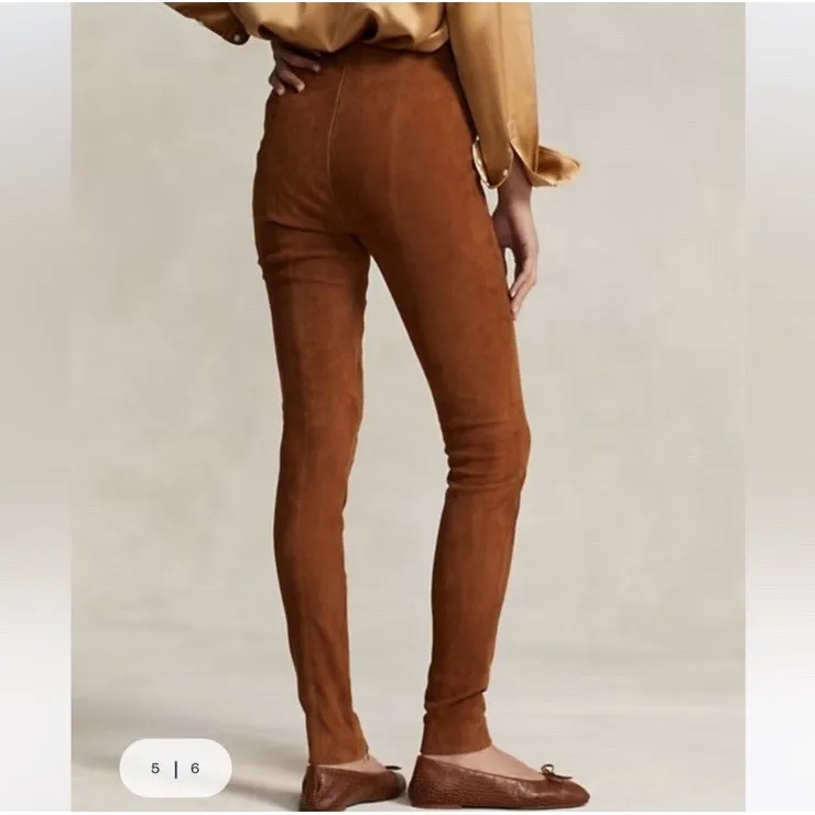 Ralph Lauren Black Label Lamb Suede Pants Women's Size 10 Side Zip Brown Western - Image 2