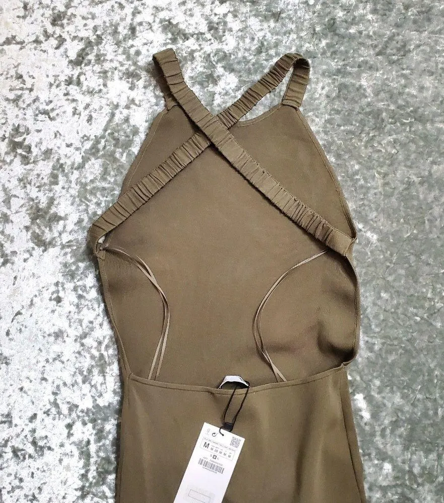 Knit Midi Bandage Green Open Back Dress - Image 5