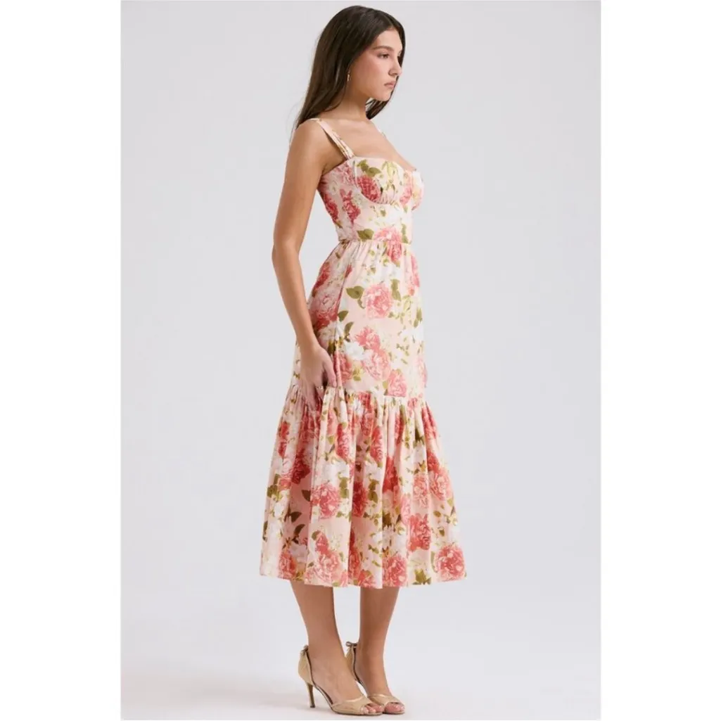 House of CB S D-DD Elia pink peony print cotton midi sundress‎  NWOT - Image 10