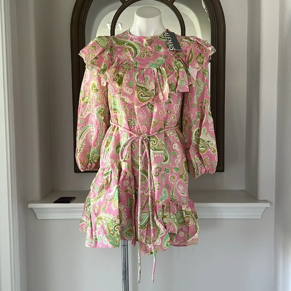 ALÉMAIS Marta Linen Ruffle Mini Dress, Size AUS 4 New w/Tag Pink - Image 14