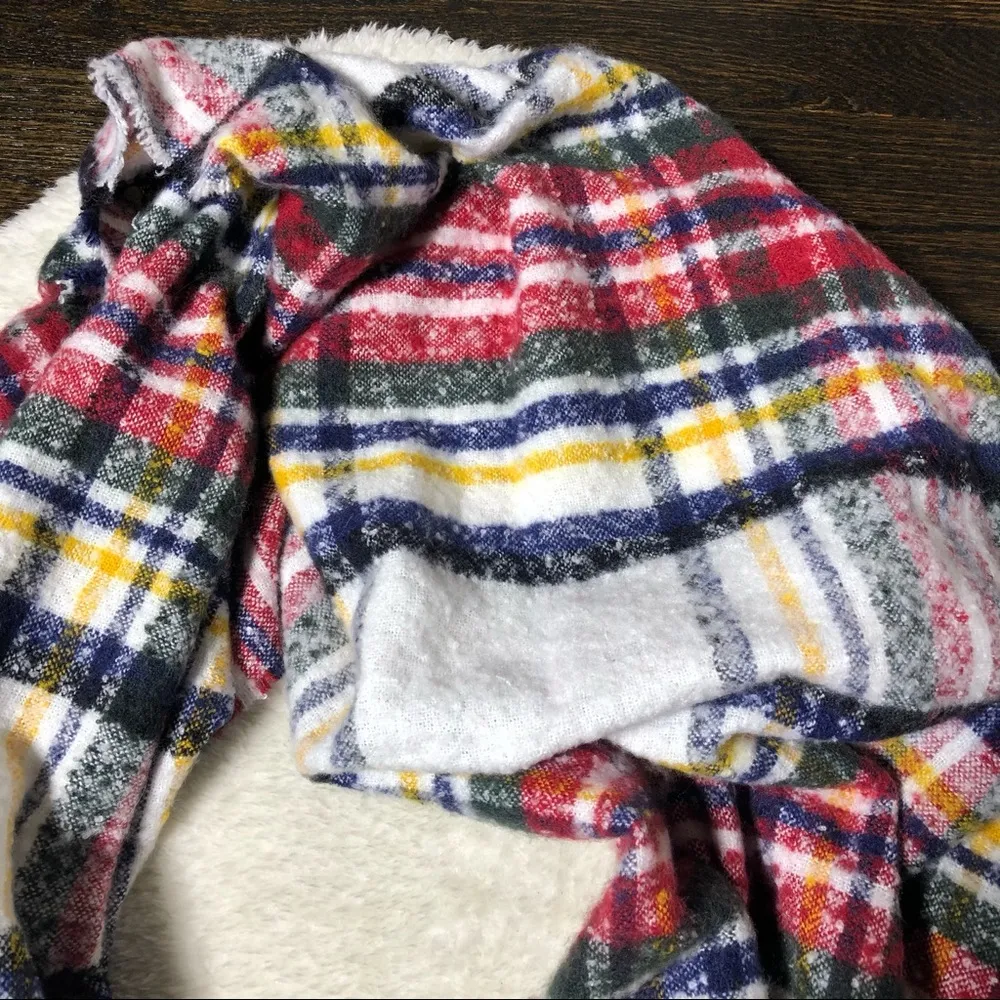 NWOT Steve Madden Red & Yellow Plaid Shawl Scarf - Image 7