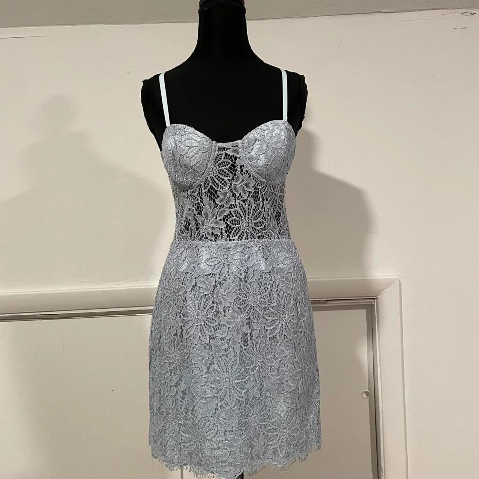 NBD x Naven Lilia Lace Mini Dress in Ice Blue. Size M. originally $208 - Image 3
