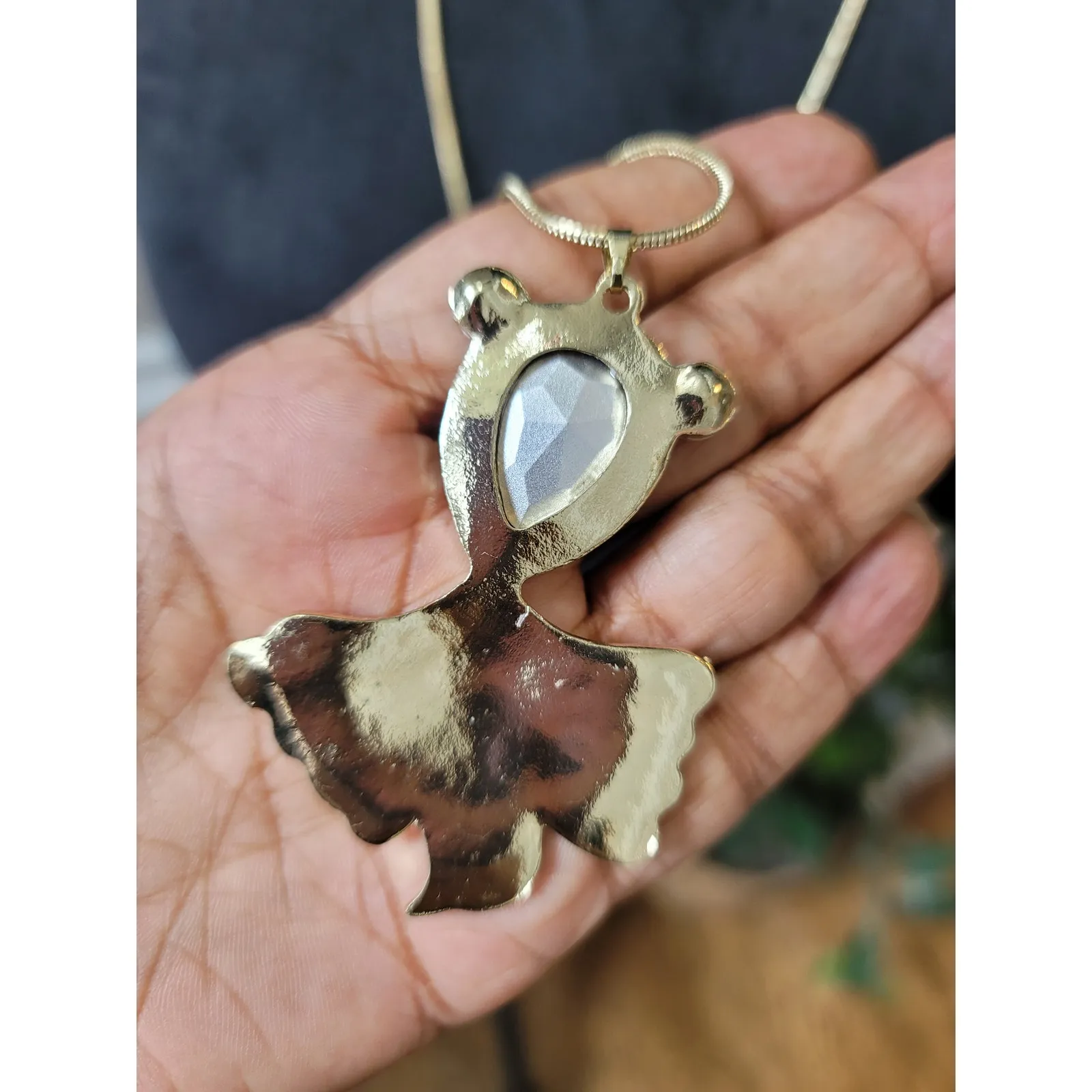 Women's Gold Chain Necklace with Blue and Pink Gemstone Fish Pendant - Image 4