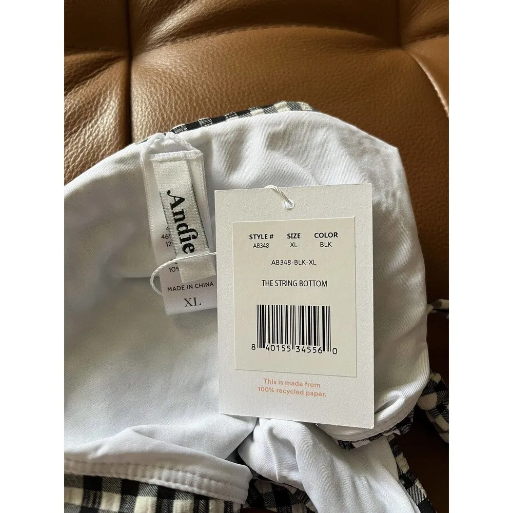 NWT Andie Swim Black Gingham Plaid The String Bikini Tie Swim Bottom XL - Image 6
