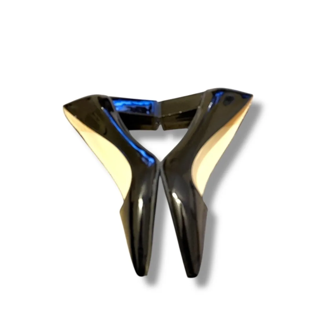 Fashion Pointed Toe Pumps Size 41 Black Faux Patent Leather Block Heel Classic - Image 4