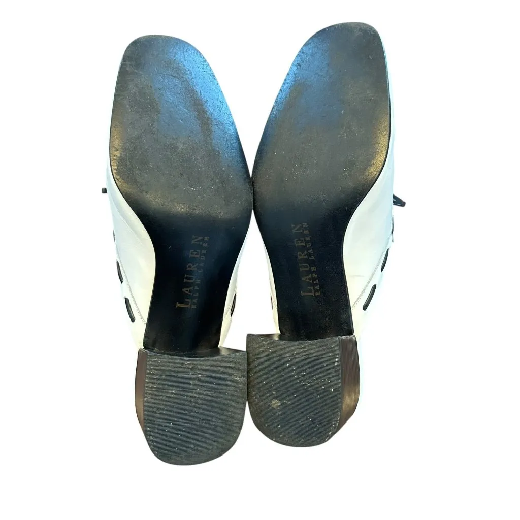 Lauren Ralph Lauren White and Black Leather Mule Heels Women's Size 7B - Image 9