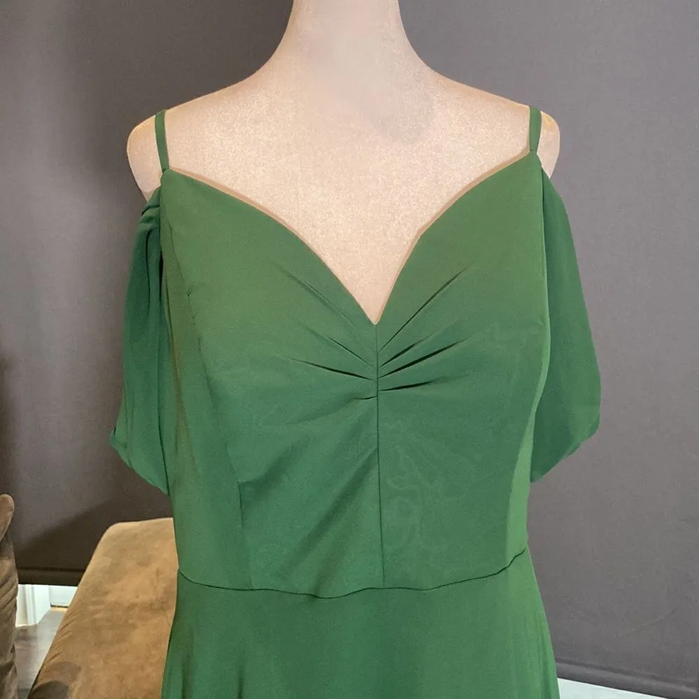 Women’s Full Length Green Chiffon Bridesmaid Party Prom Dress Corset Back 14 Green - Image 2