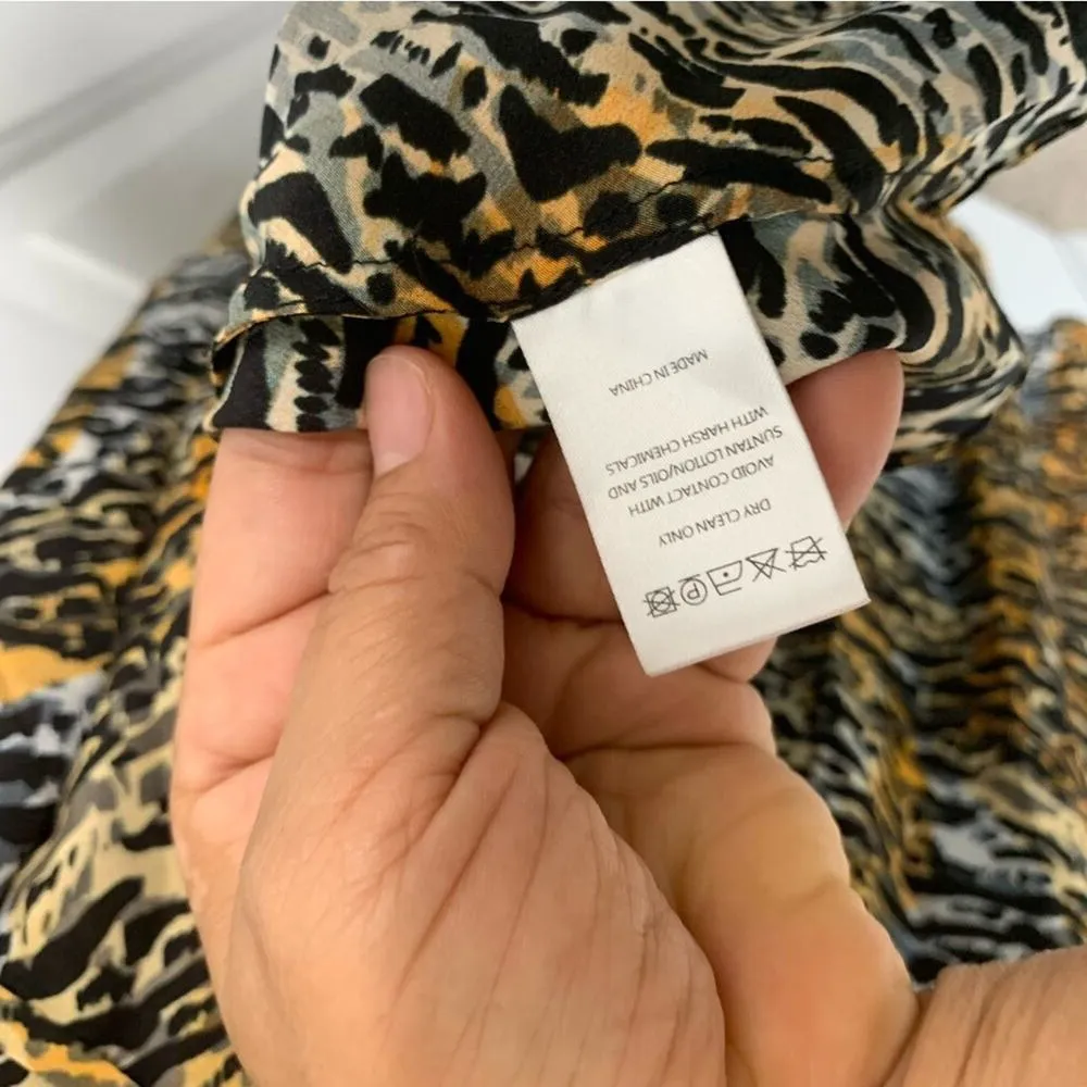Saloni puff sleeves lea silk ink‎ tiger mini wrap dress size 4 mob wife Yellow - Image 10