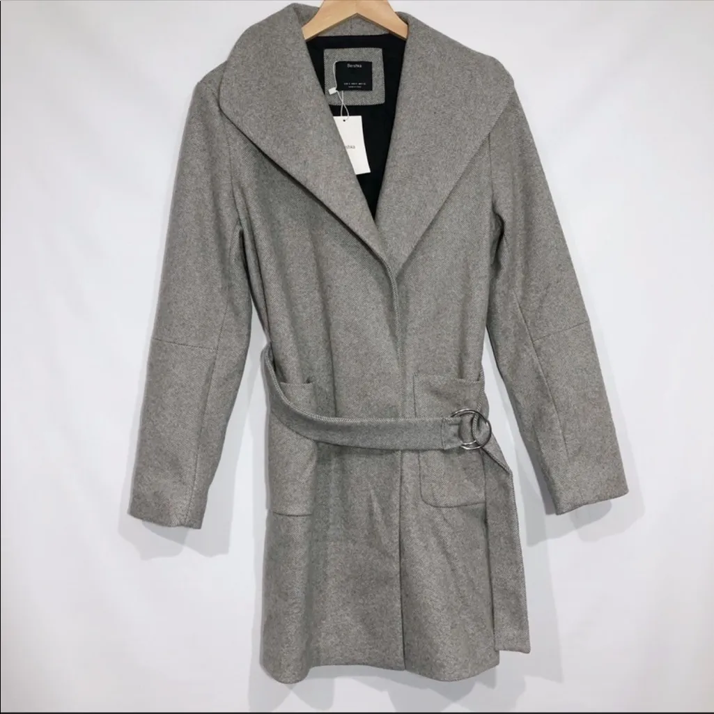 ASOS Bershka Gray Long Belted Coat Size‎ Small - Image 4