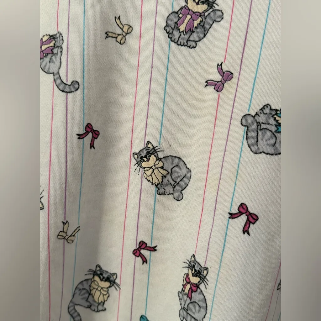 Womens 6 Medium COLORFUL CATS Comfy Beige Top Shirt Blouse Cat Fun Pink - Image 7