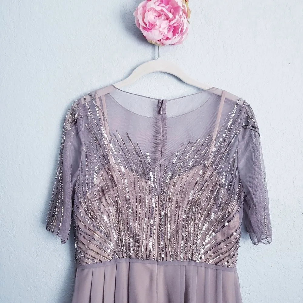 Adrianna Papell Taupe Beaded Illusion Neck Dress - Image 7