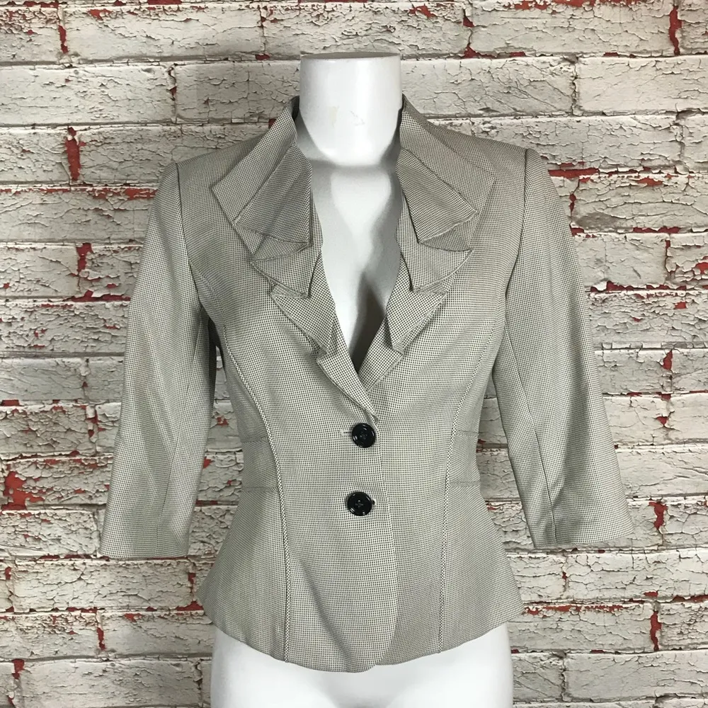 White House Black Market Blazer Size 0 NEW Ruffle Coat Jacket 3/4 Sleeve Career - Image 2