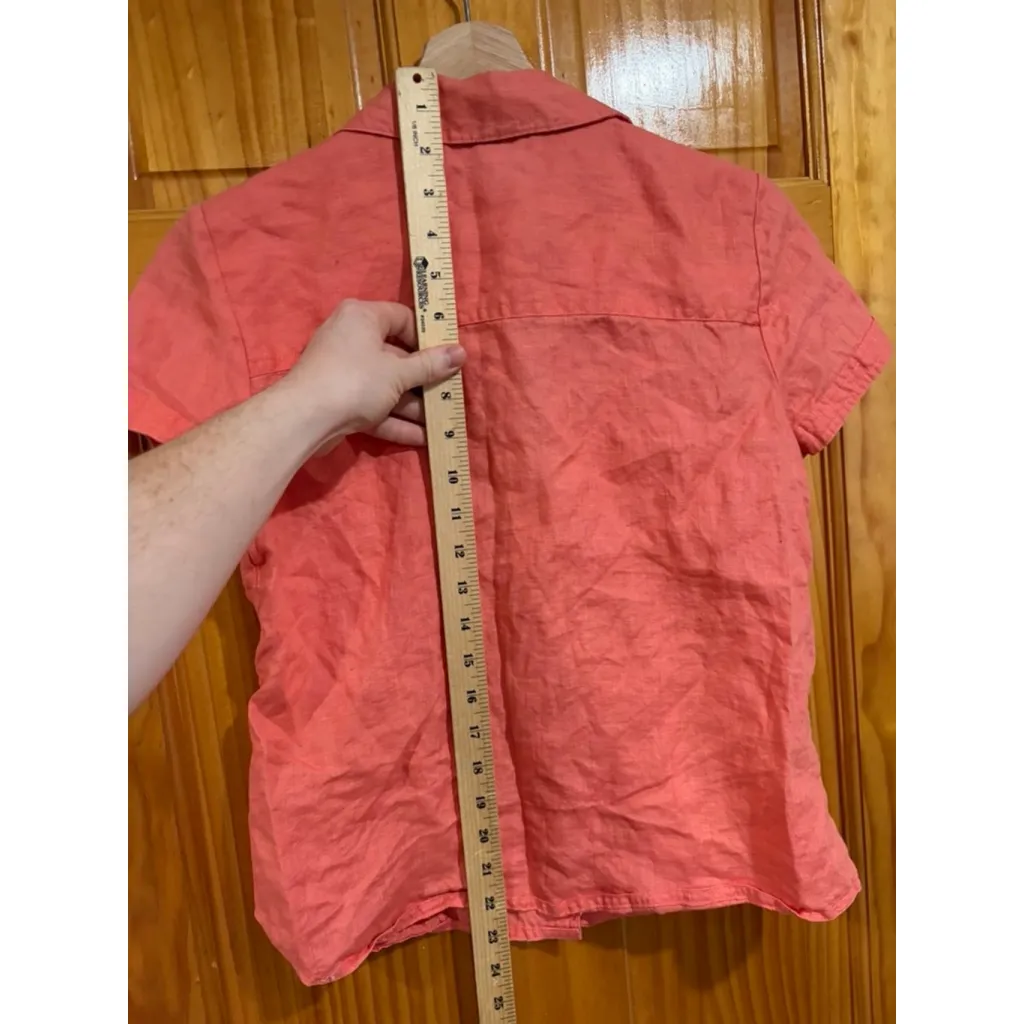 Richard Malcolm Irish Linen Button Front Short Sleeve Shirt Coral Pink Women’s S - Image 5