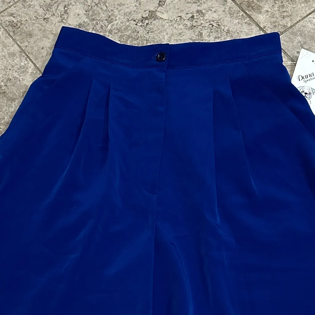 Vintage Dana Lee High Waist Pleated Shorts Size 10 Microfiber 90’s Blue USA Made - Image 3