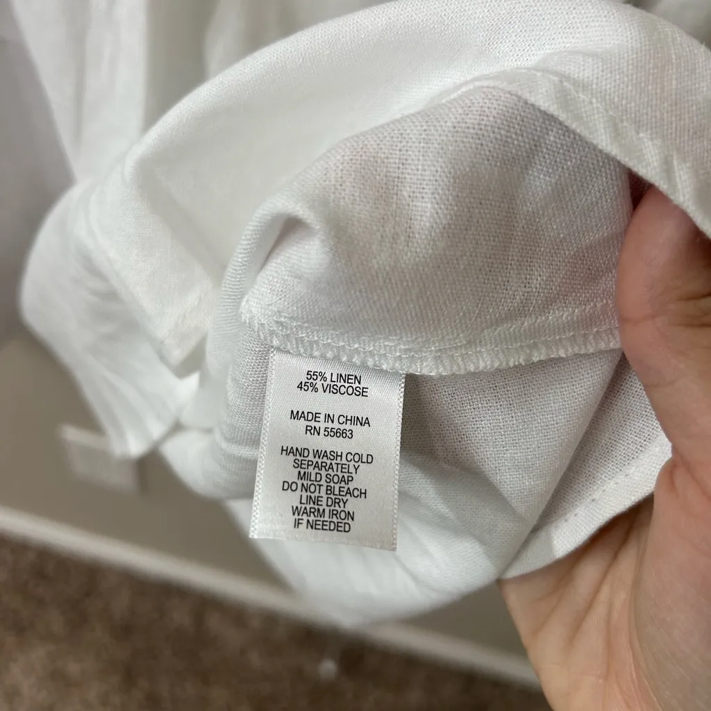 Cynthia Rowley White Linen Blend Button-Up Long Sleeve Dress Sz S - Image 3