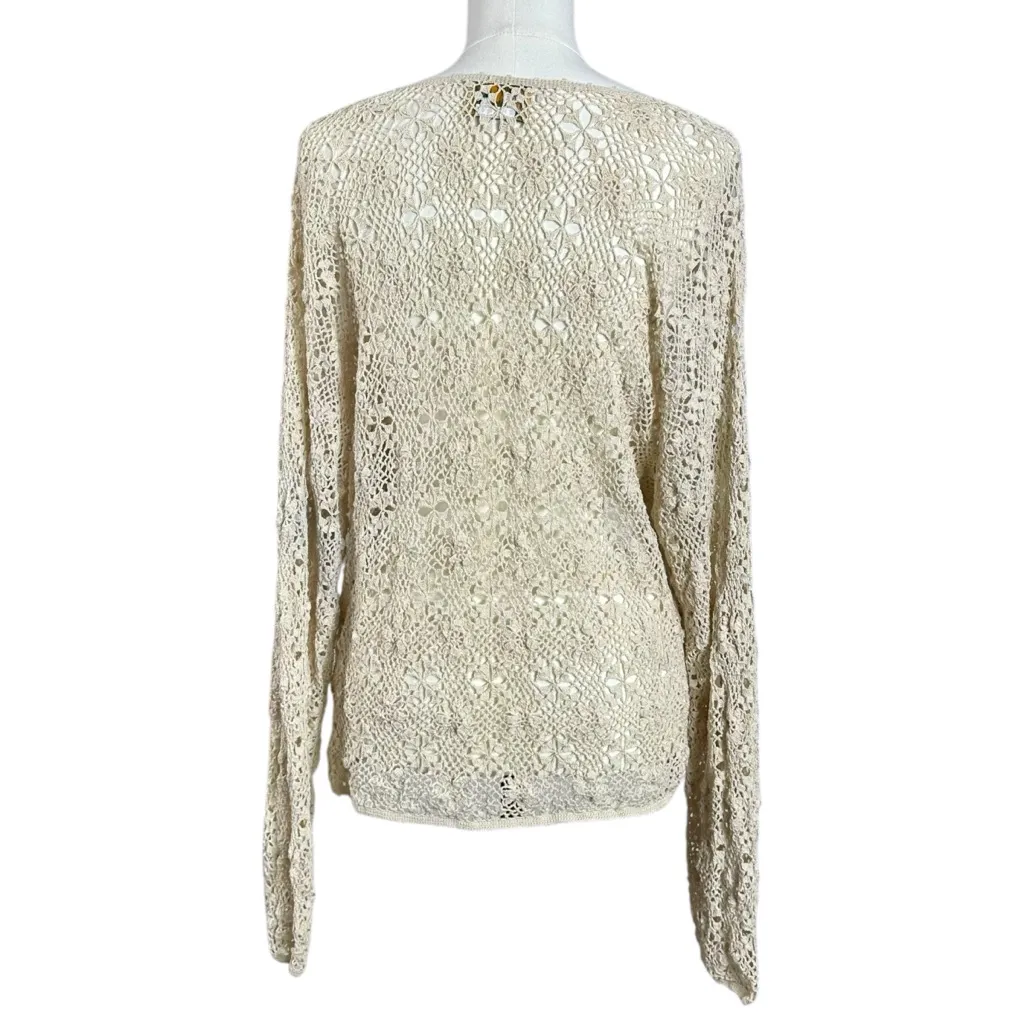 Vintage April Cornell Crochet Cardigan Sweater Natural Size Large Cottage Dainty - Image 5