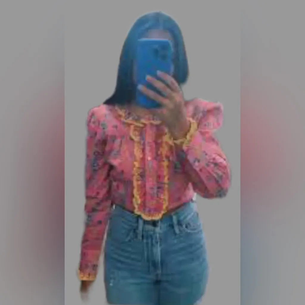 J. Crew Women Pink Floral Liberty Fabric Peasant Blouse Sz S Embroidered Details - Image 3