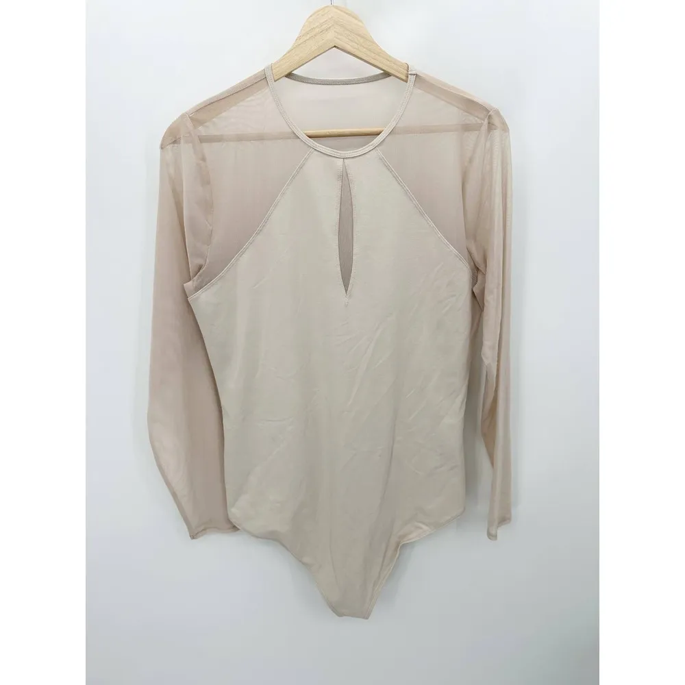 Abercrombie & Fitch Bodysuit Women XL NWOT Cream Nude Long Sleeve Sheer Mesh - Image 8