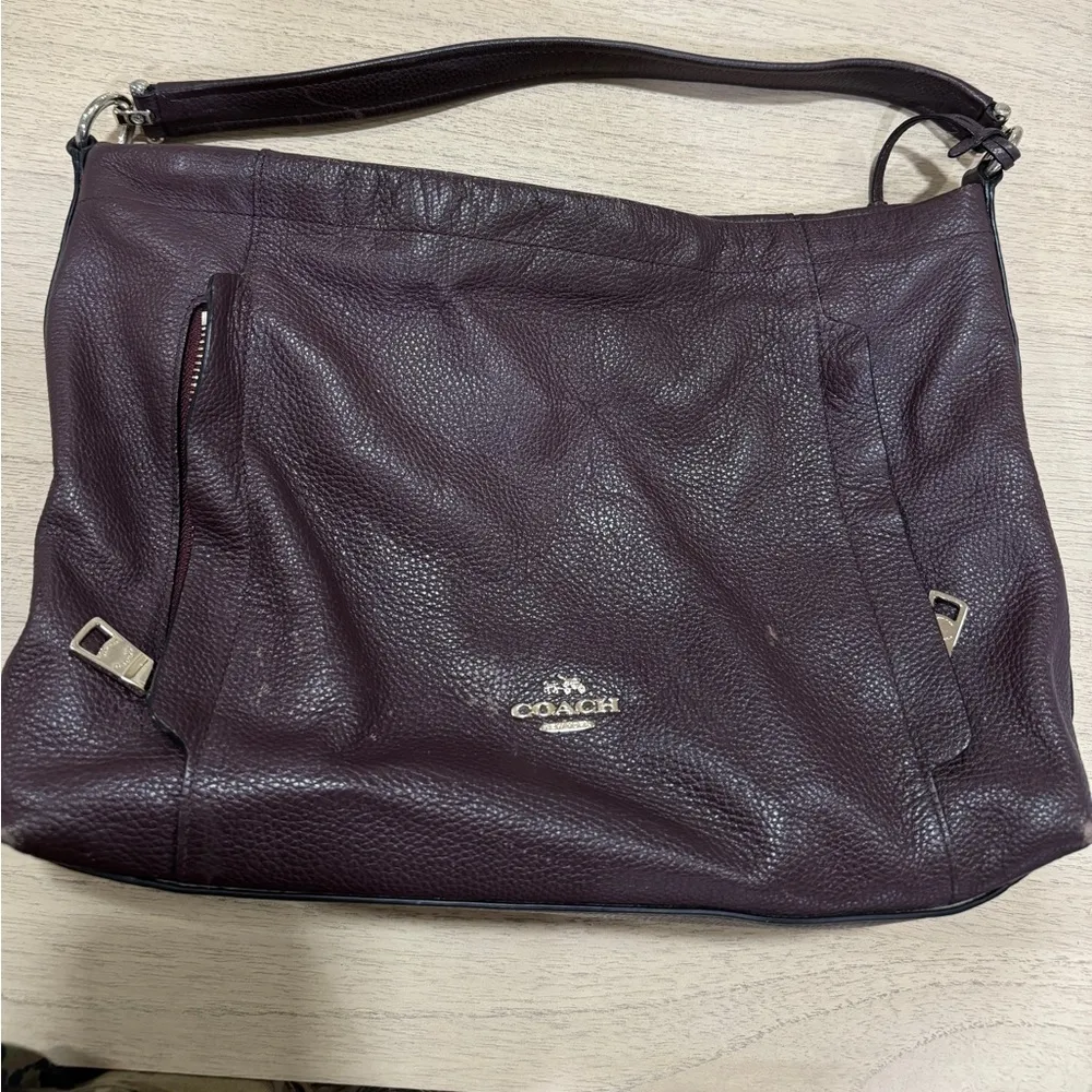 Coach Scout Hobo shoulder bag pebble leather pockets plum chocolate brown - Image 3