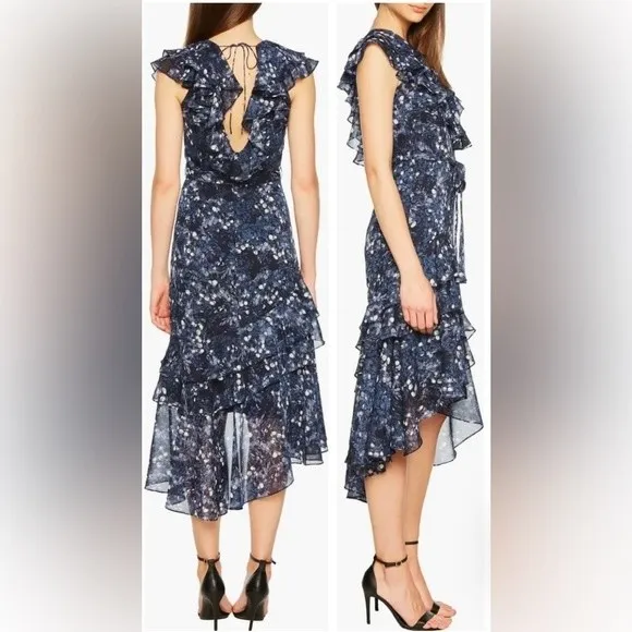 NWT BARDOT Midnight Romance Asymmetrical Frill Dress Size 6 Small‎ Floral Ruffle - Image 2