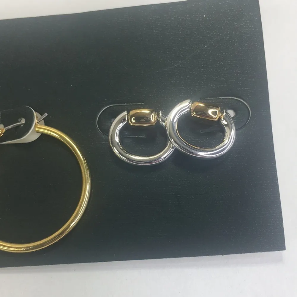 New Ralph Lauren 2 Pair of Earring Hoops and Door Knocker Silver Gold Tone - Image 3