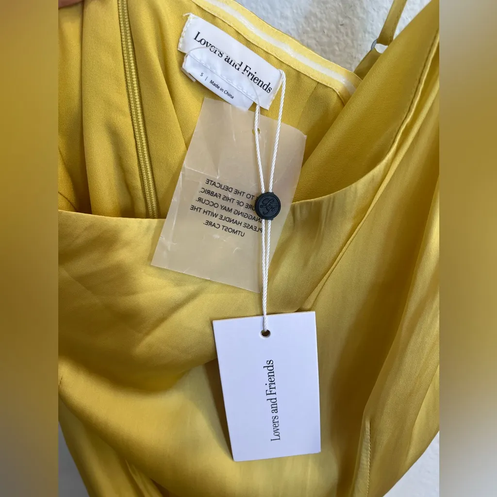 NWT Lovers + Friends Karen Mini Dress Yellow Gold Satin Wrap Dress Small Revolve - Image 8