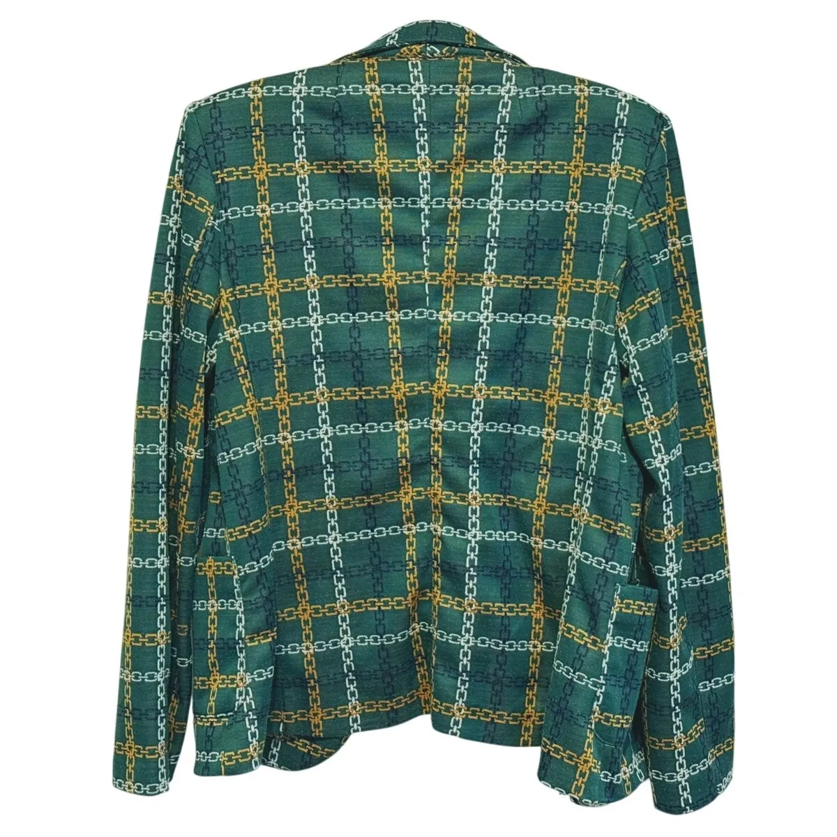 VTG AQUA for Bloomingdale’s Womens Gold Chain Link Blazer S Green Maximalist - Image 3