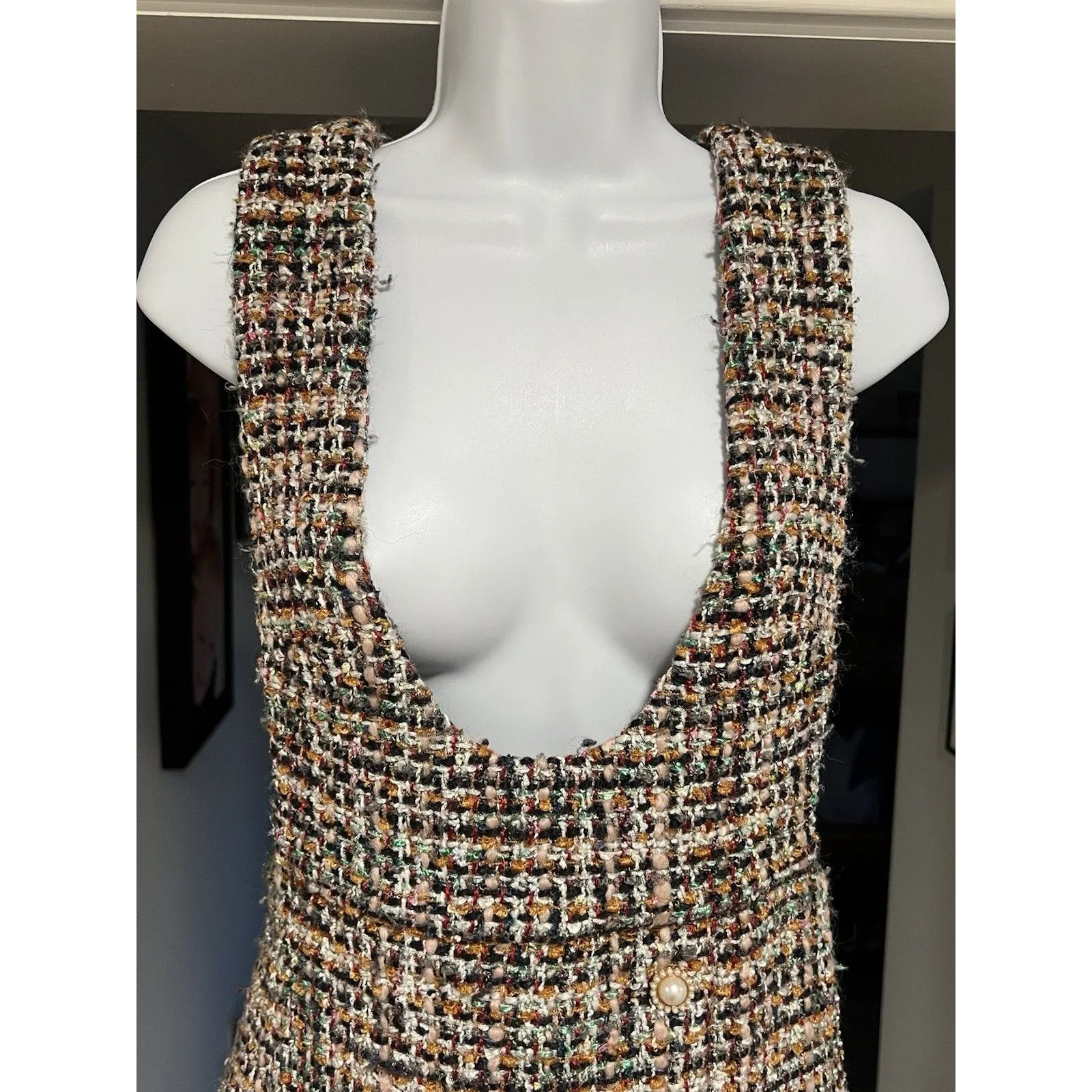 English Factory Tweed Pinafore Dress Size M - Image 10