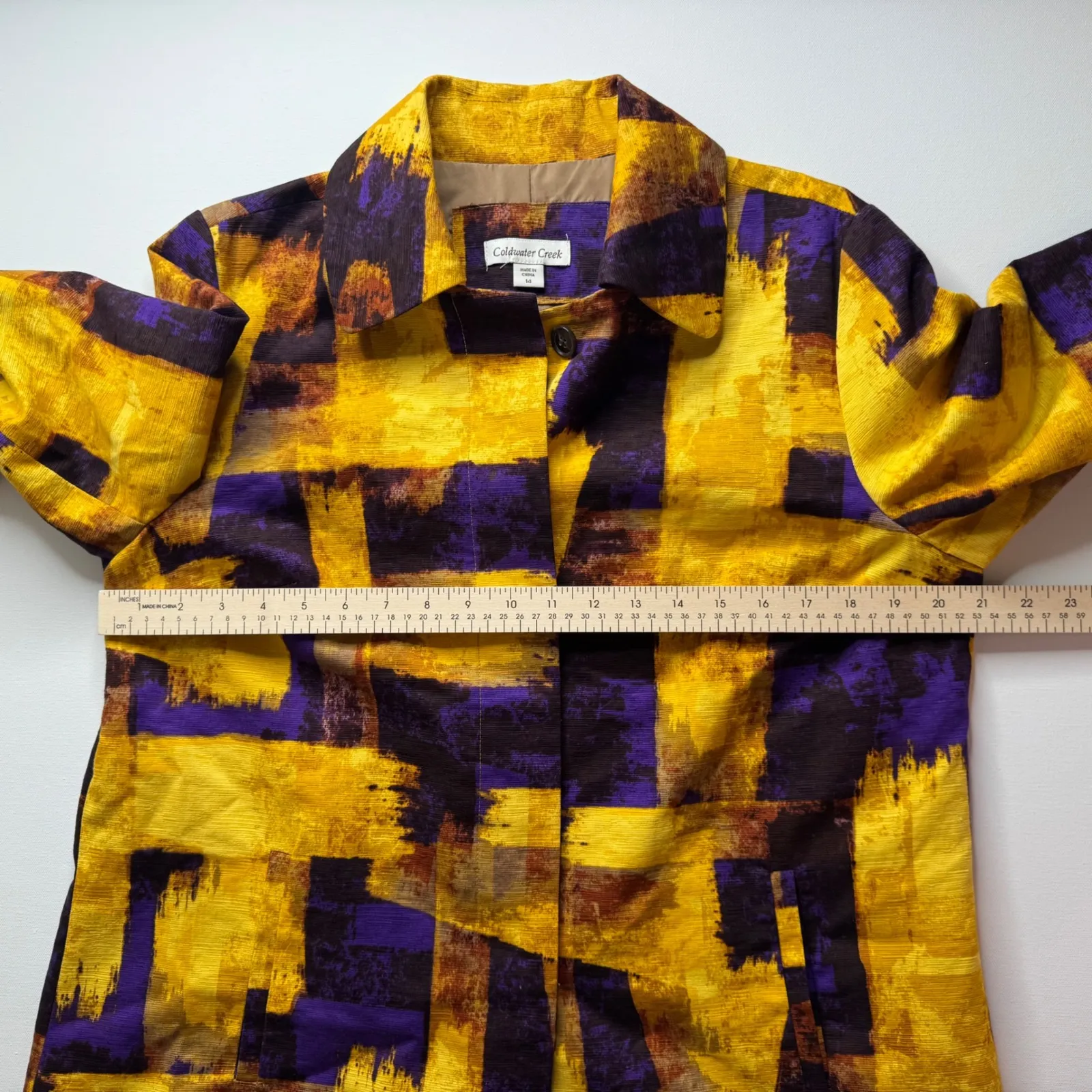 Coldwater Creek Abstract Jacket Size 14 Yellow Purple Artsy‎ Boho Office Career - Image 10