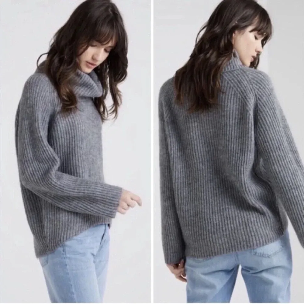 Point Sur • J Crew Mohair Ribbed Turtleneck Sweater cowl heather grey wool knit - Image 7
